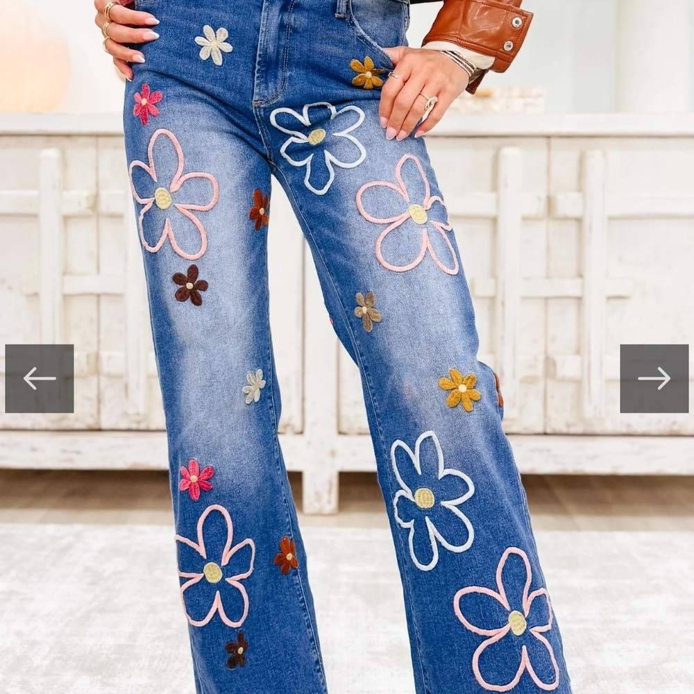 BAR X Oli & Hali Floral Embroidered Blue Jeans